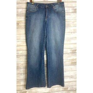 Cache Women's Bootcut Jeans Size 8 Blue Denim with Embroidered Floral Detail